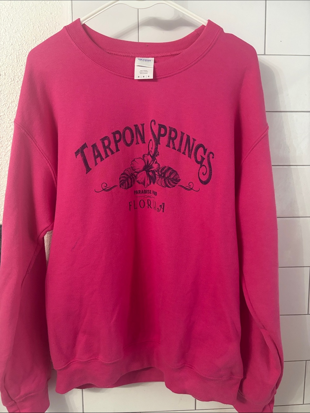 Gildan Pink Tarpon Springs Florida Crewneck Sweatshirt